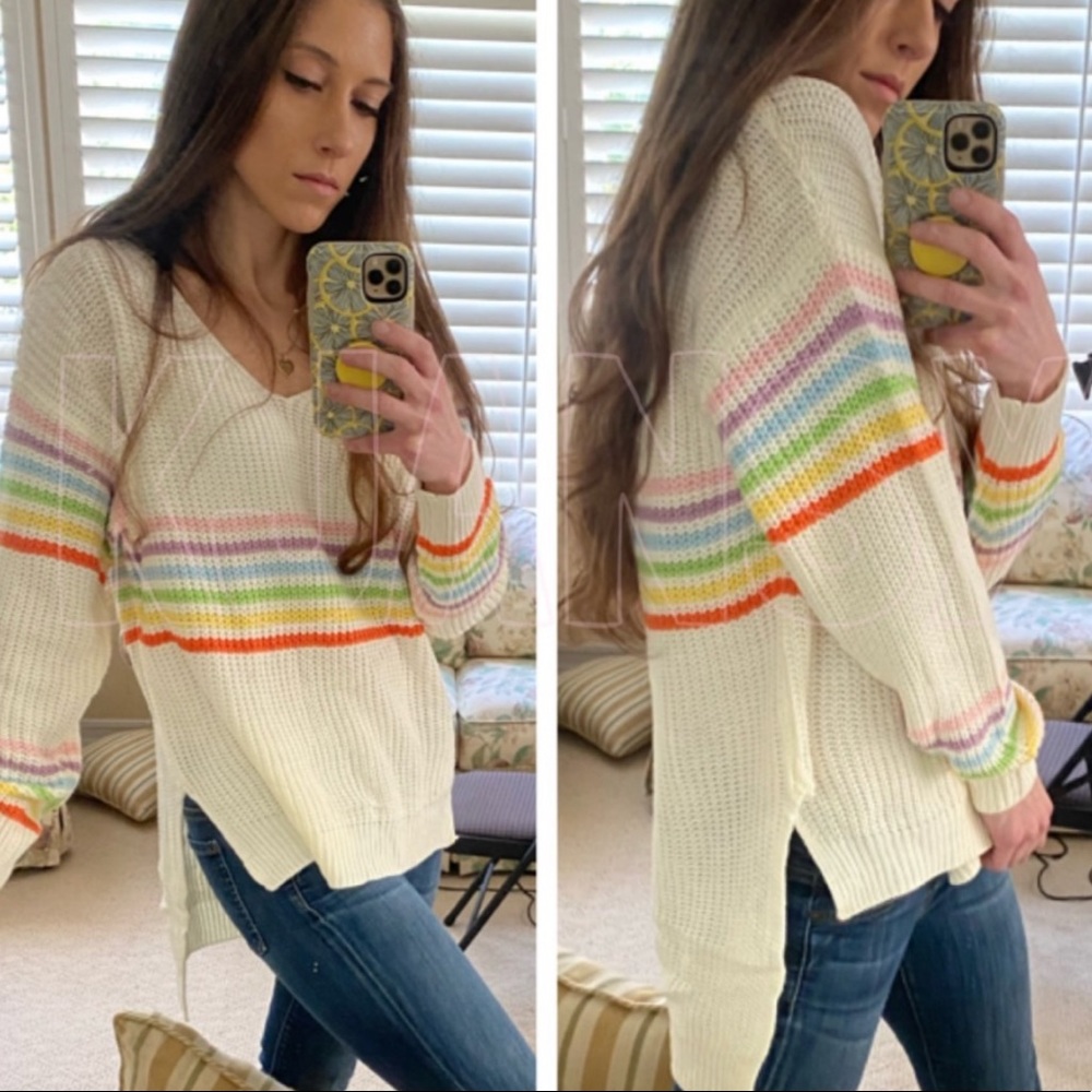 Bohemian Pastel Rainbow Stripe Sweater Top - Picture 8 of 8